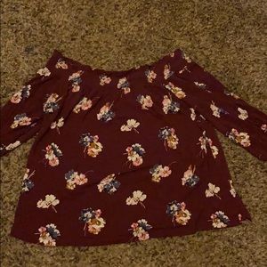 Strapless burgundy floral top